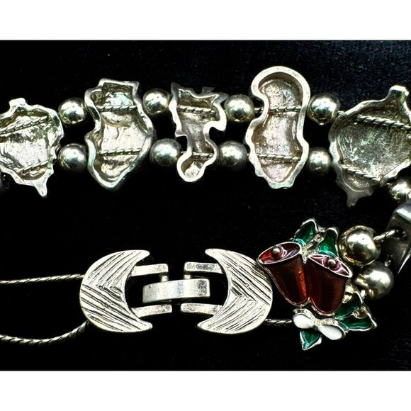 Vintage Christmas Enamel Charm Slide Bracelet Goldtone - Picture 4 of 6